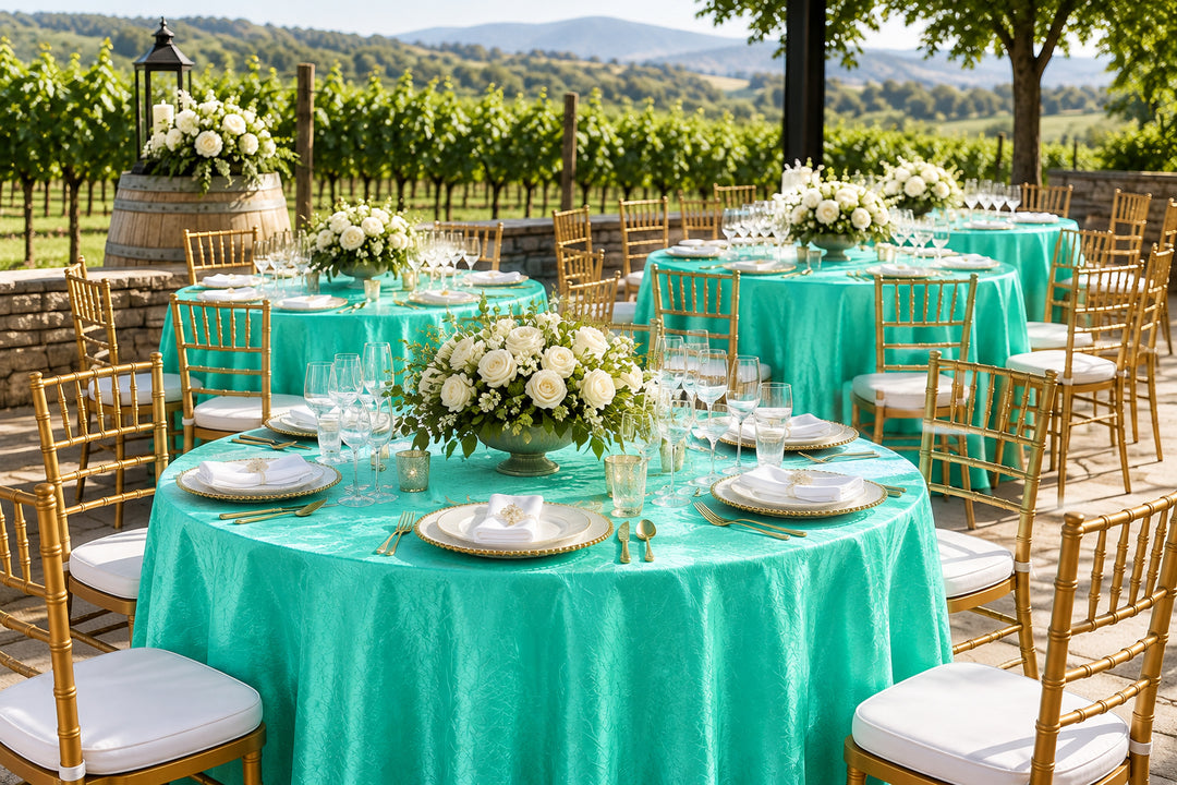 Nappe ronde en taffetas écrasé sans couture de 108 po - Bleu piscine (1 pièce)