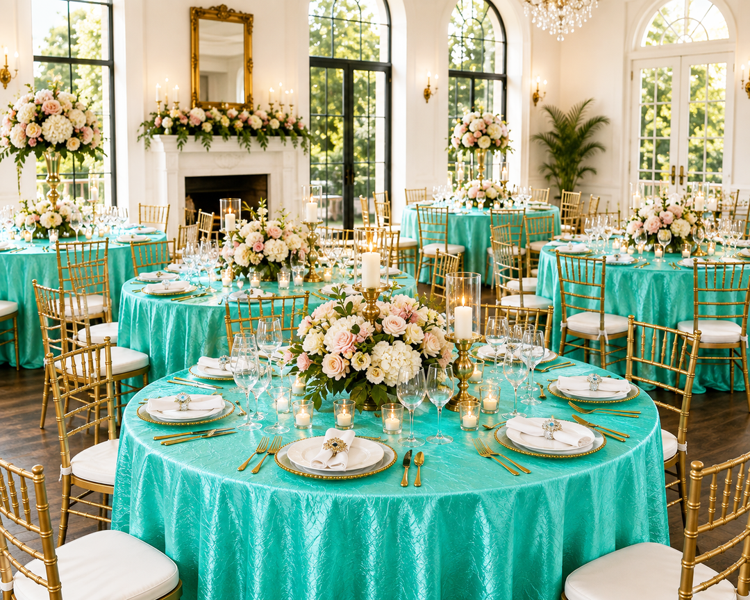 Nappe ronde en taffetas écrasé sans couture de 108 po - Bleu piscine (1 pièce)