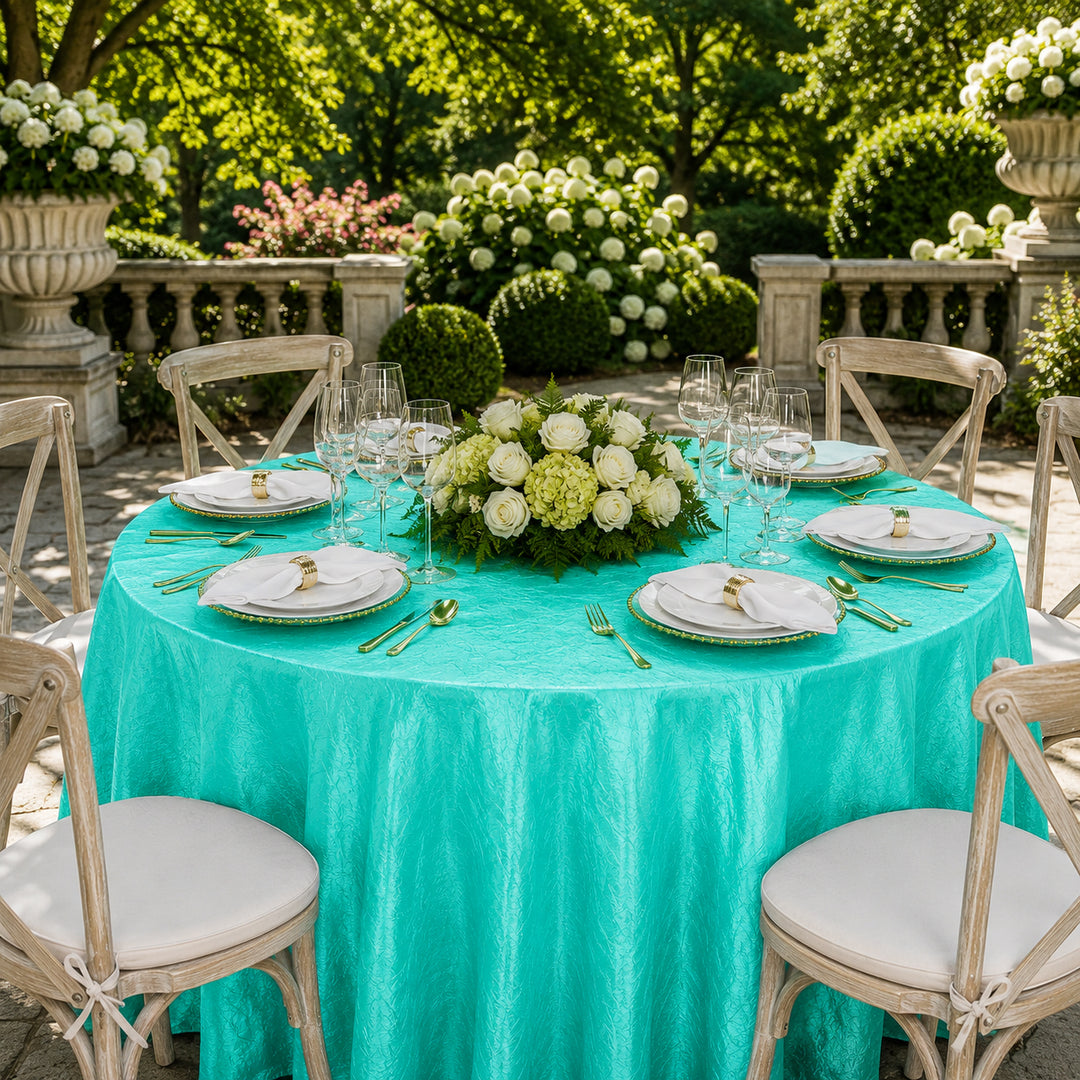 Nappe ronde en taffetas écrasé sans couture de 108 po - Bleu piscine (1 pièce)