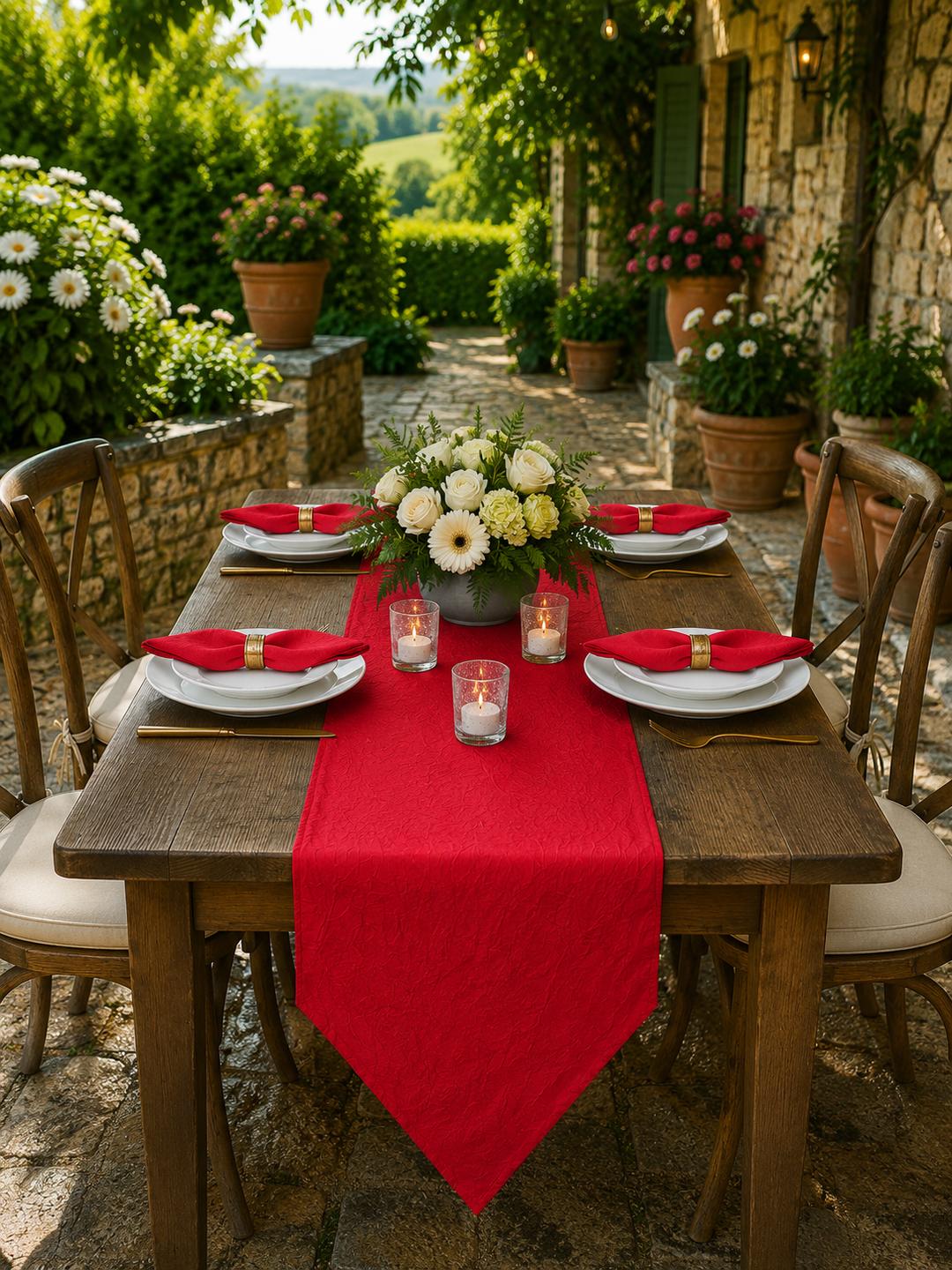 13"x108" Crushed Taffeta Table Runner - Red (1pc)