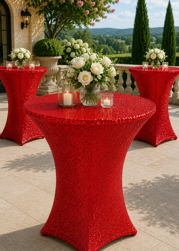 30"x42" Cocktail Sequin Spandex Table Cover - Red (1pc)