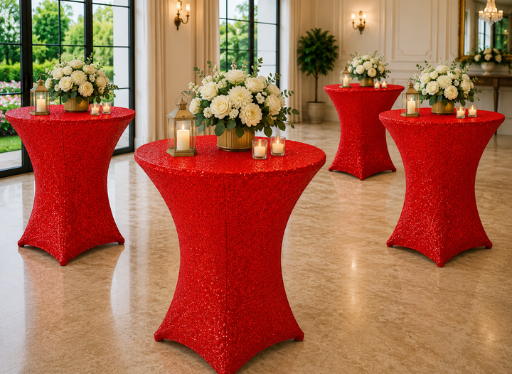 30"x42" Cocktail Sequin Spandex Table Cover - Red (1pc)