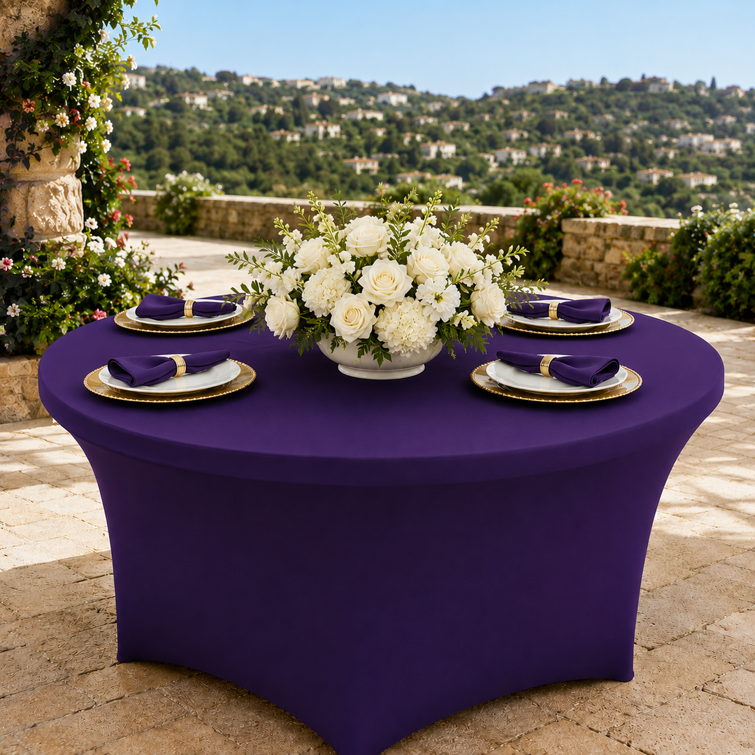 Mantel redondo de spandex (220 GSM) de 6 pies - Púrpura regencia (1 pieza)