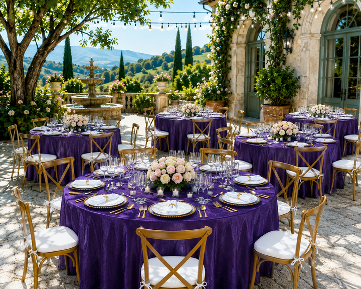 120" Seamless Round Crushed Taffeta Tablecloth - Regency Purple (1pc)