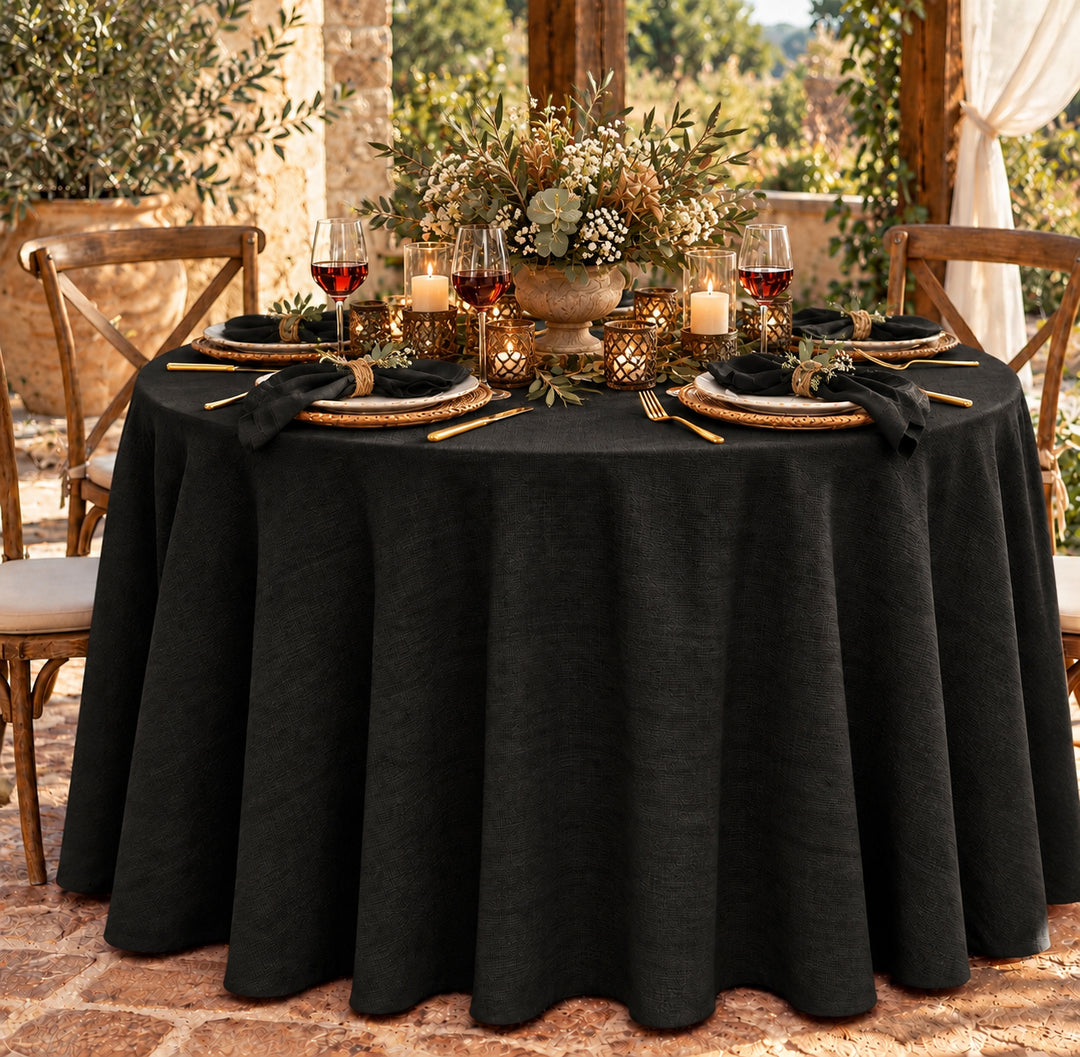 108" Seamless Round Rustic Panama Linen Tablecloth - Black (1pc)