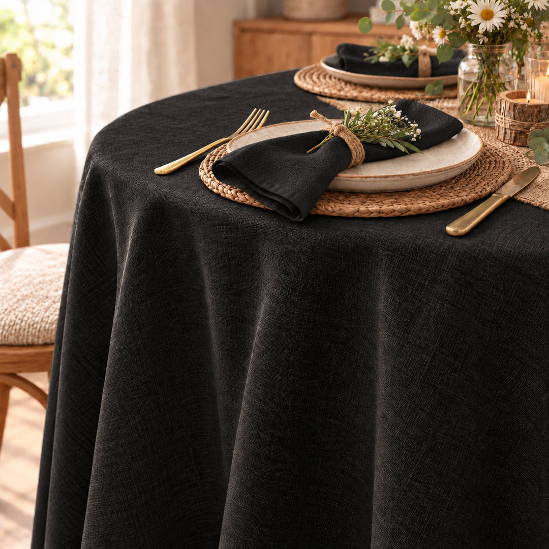 108" Seamless Round Rustic Panama Linen Tablecloth - Black (1pc)