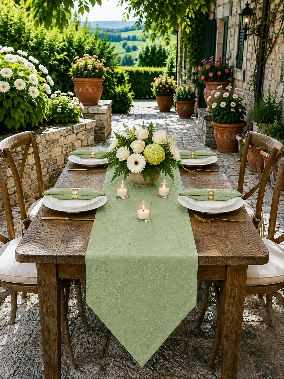 13"x108" Crushed Taffeta Table Runner - Sage Green (1pc)