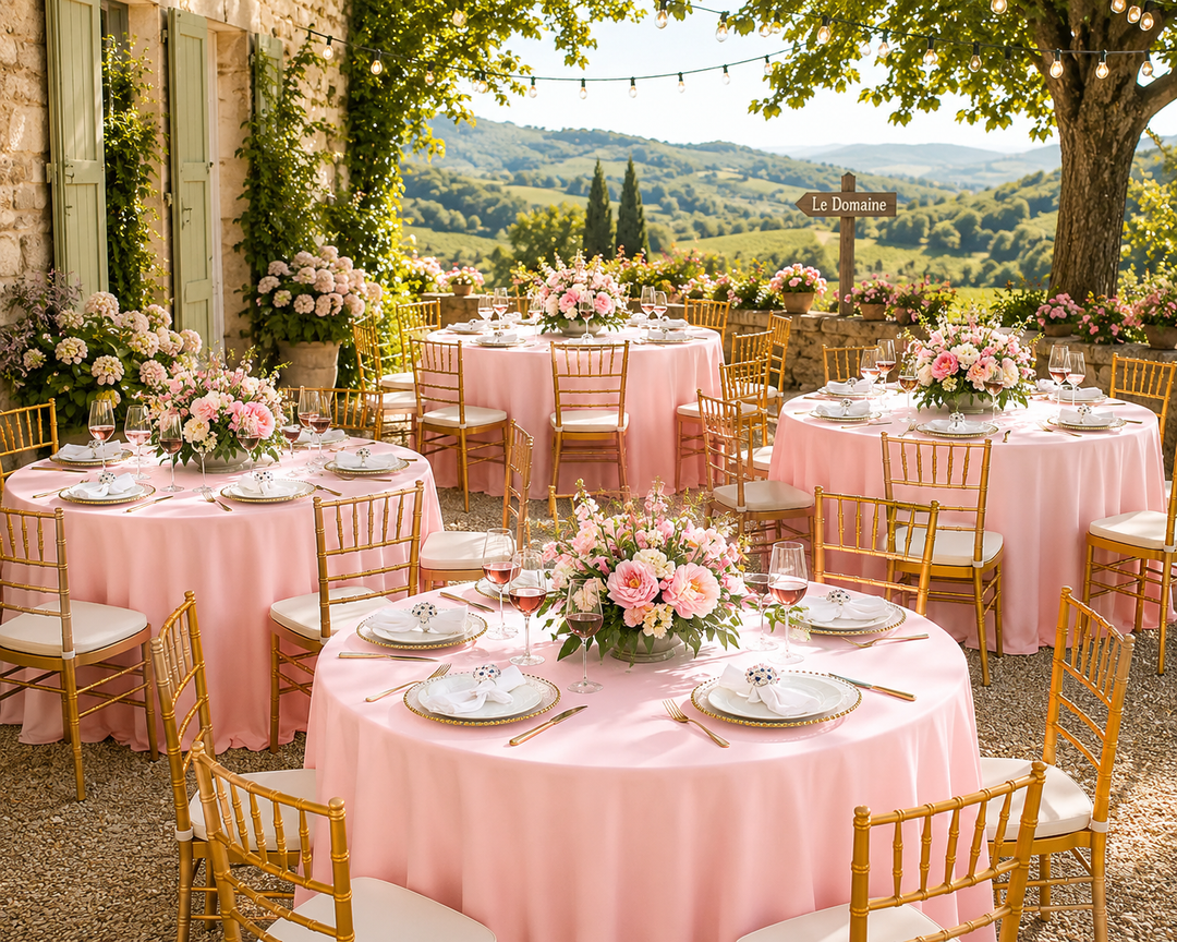 Nappe ronde en plongée (sans plis) de 132 po - Rose (1 pièce)
