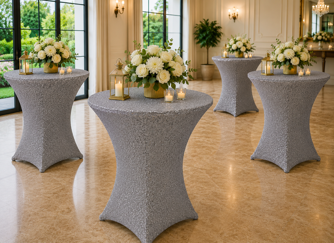 Cubierta de mesa de spandex con lentejuelas de cóctel de 36 "x 42" - Plata (1 pieza)