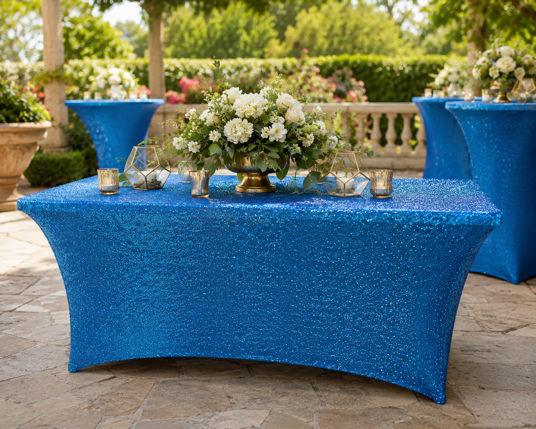 8 Ft Rectangular Sequin Spandex Table Cover - Turquoise (1pc)