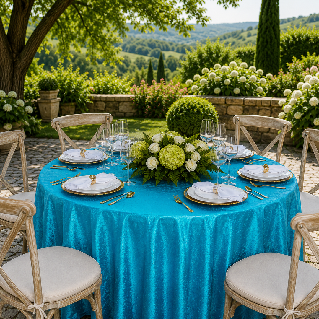 Nappe ronde en taffetas écrasé de 132 po - Turquoise (1 pièce)