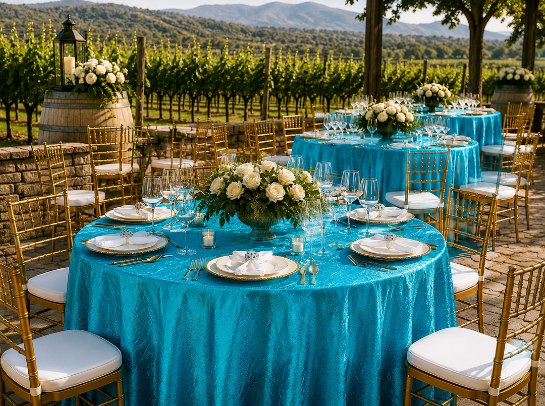 Nappe ronde en taffetas écrasé de 132 po - Turquoise (1 pièce)