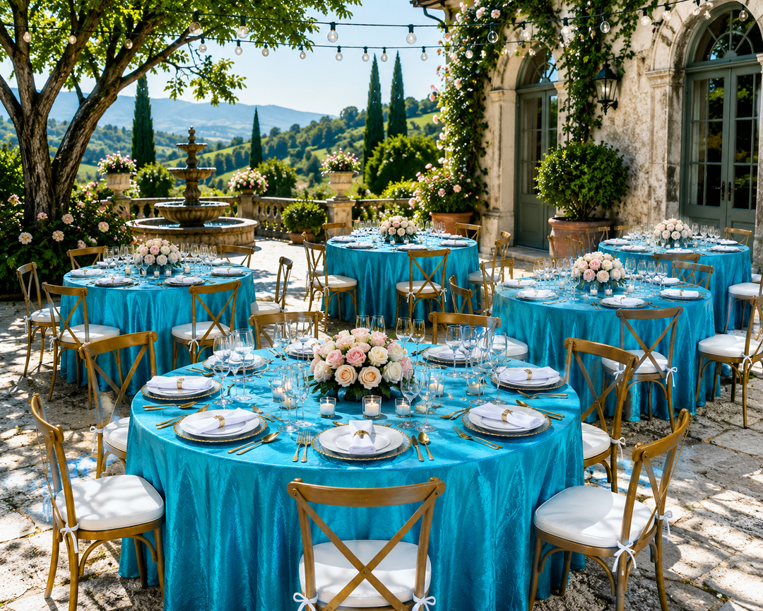 Nappe ronde en taffetas écrasé de 132 po - Turquoise (1 pièce)