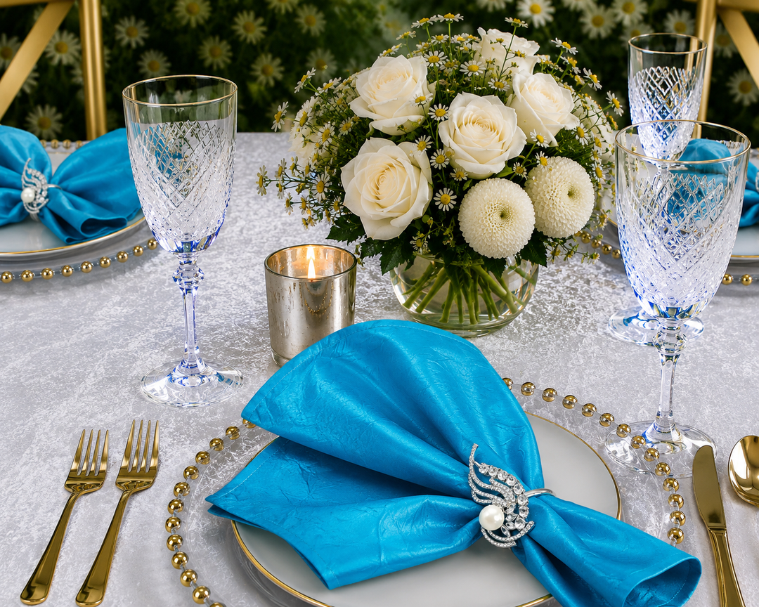 Serviettes en taffetas écrasé 20"x20" - Turquoise (10pcs/pqt)