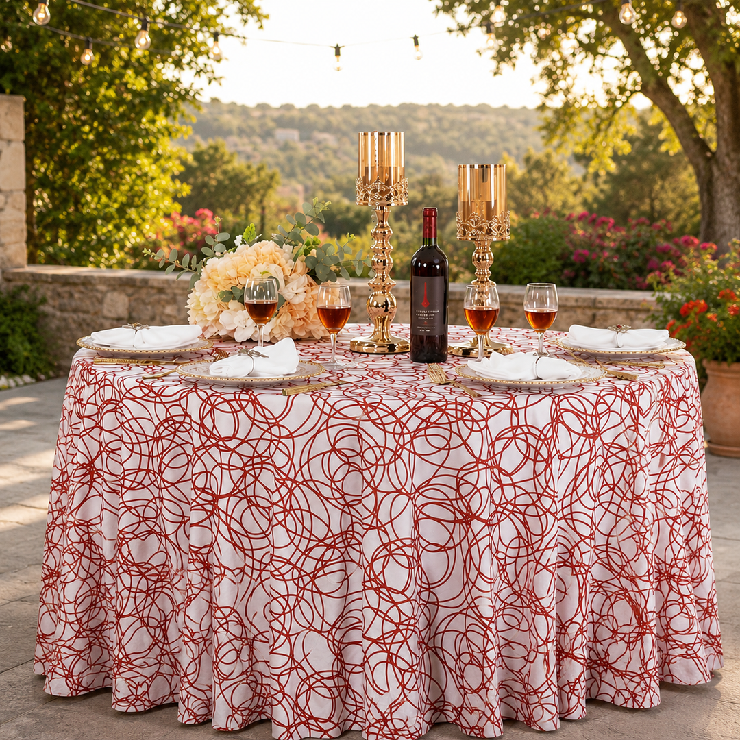 132" Round Whirl Scuba (Wrinkle-Free) (240 GSM) Tablecloth - Rust/Burnt Orange (1pc)
