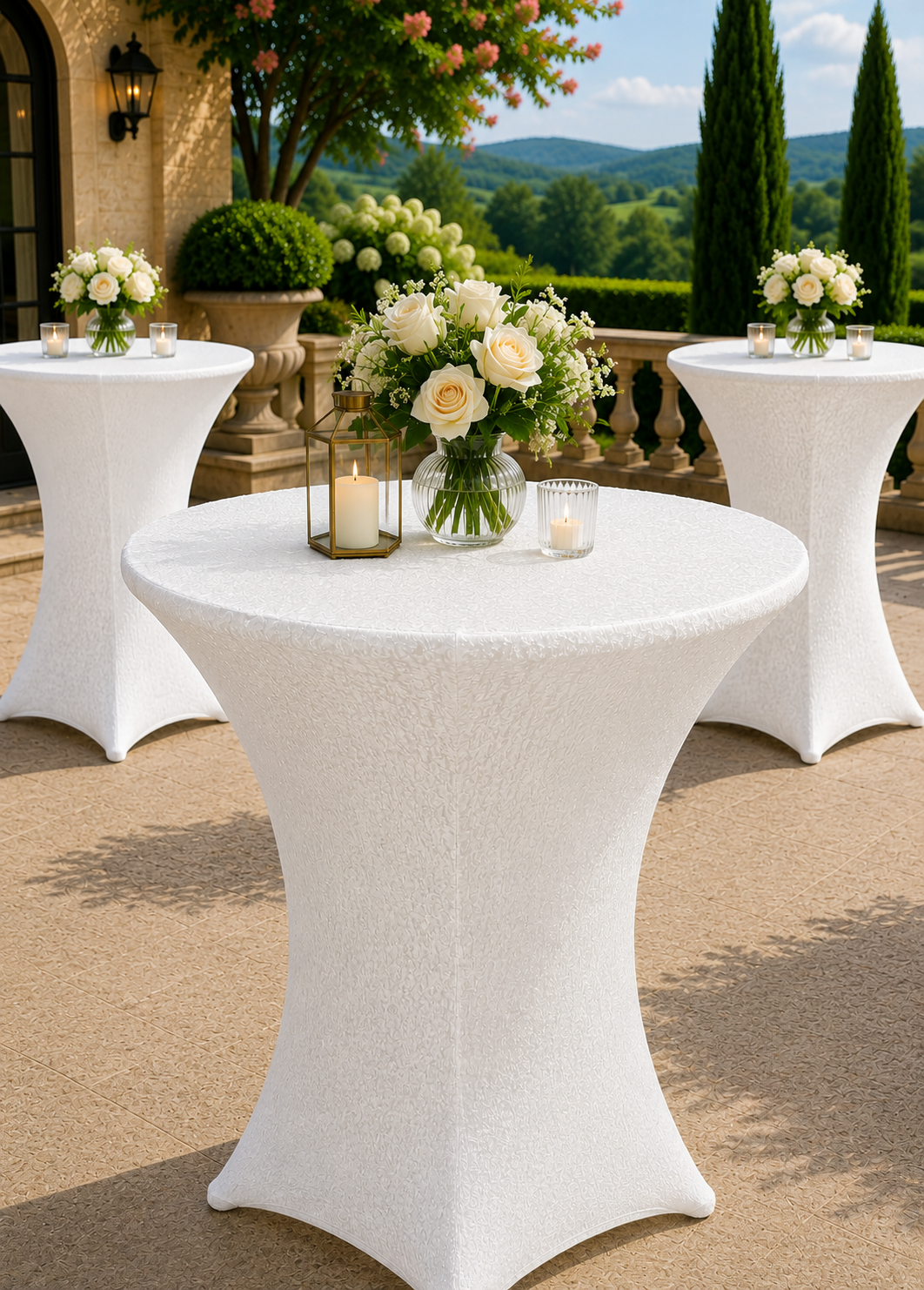 Housse de table en élasthanne à paillettes pour cocktail 36"x 42" - Blanc (1 pièce)