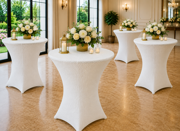 Housse de table en élasthanne à paillettes pour cocktail 36"x 42" - Blanc (1 pièce)