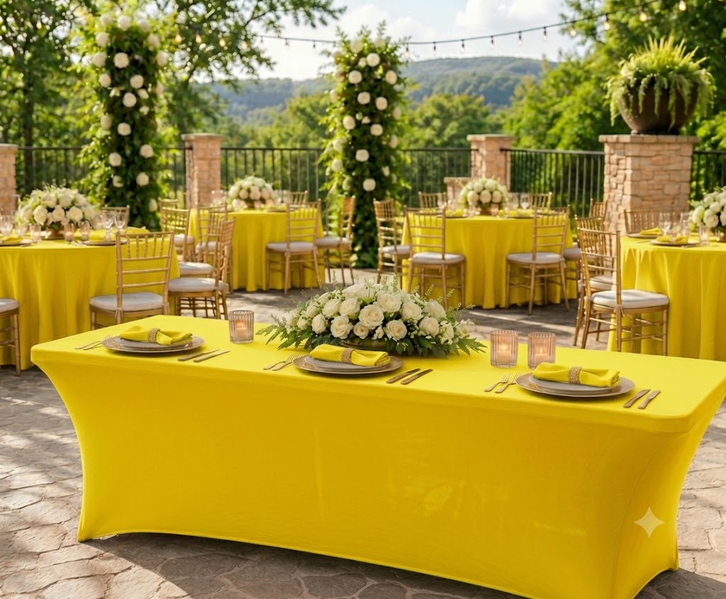 Cubierta de mesa rectangular de spandex (220 GSM) de 8 pies - Amarillo canario (1 pieza)