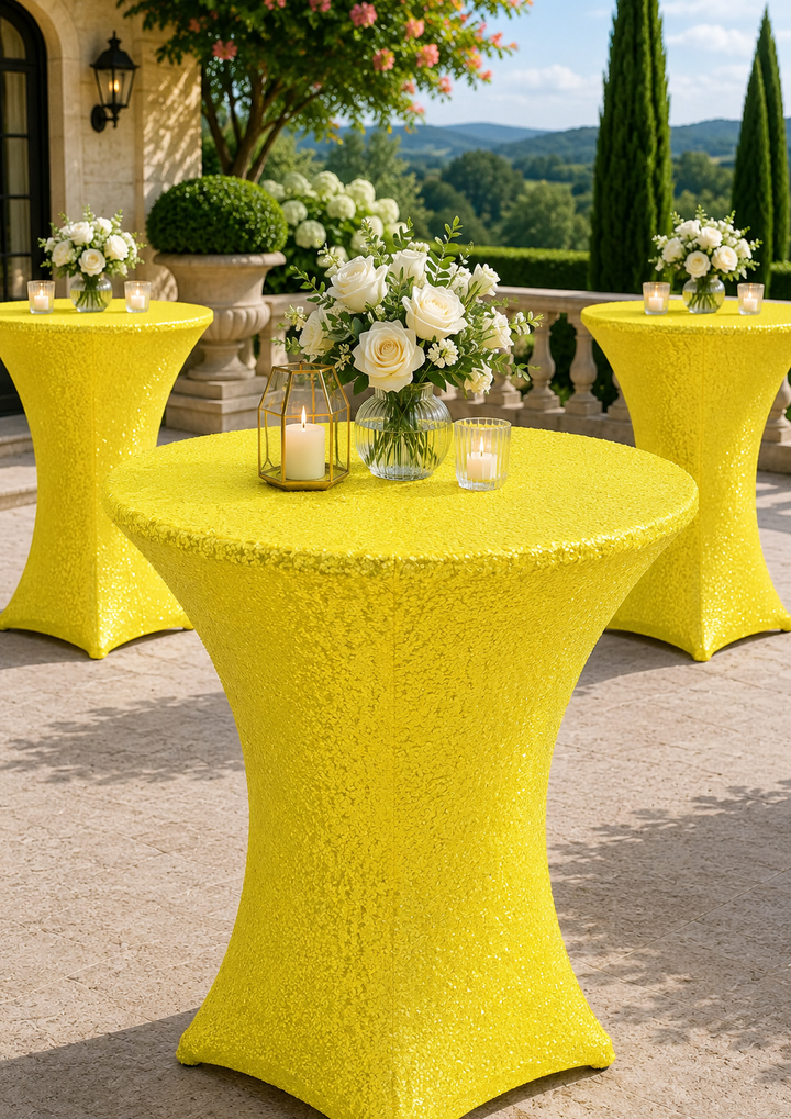 Housse de table en élasthanne à paillettes pour cocktail 30"x42" - Jaune canari (1 pièce)
