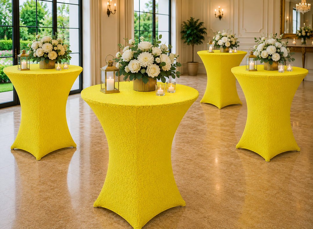 Housse de table en élasthanne à paillettes pour cocktail 30"x42" - Jaune canari (1 pièce)
