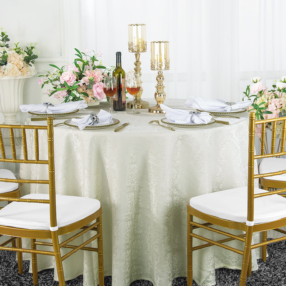Nappe ronde en polyester jacquard damassé marquis sans couture de 108 po - ivoire (1 pièce)