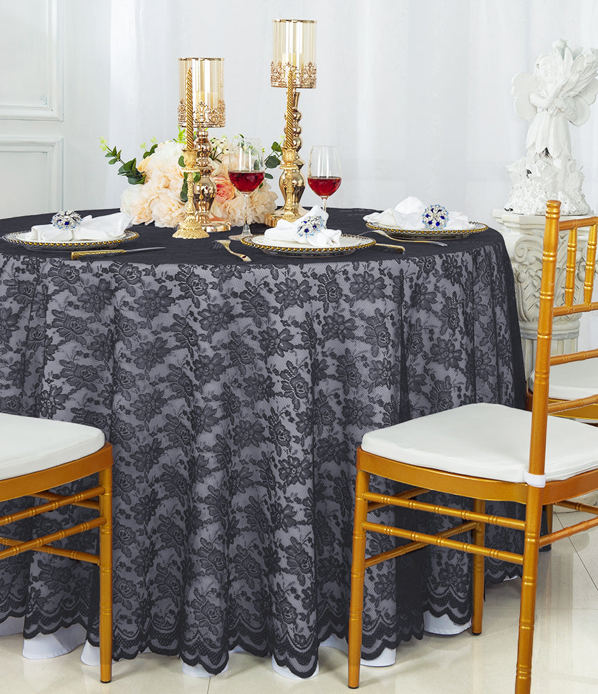 108" Round Caspari Lace Tablecloth/Table Overlay - Pewter/Charcoal (1pc)