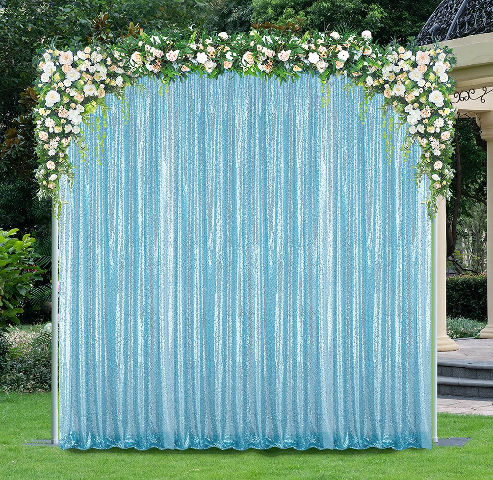 10 ft x 52" Sequin Glitz Net Event Backdrop Curtain Drape Panel - Baby Blue (1pc)