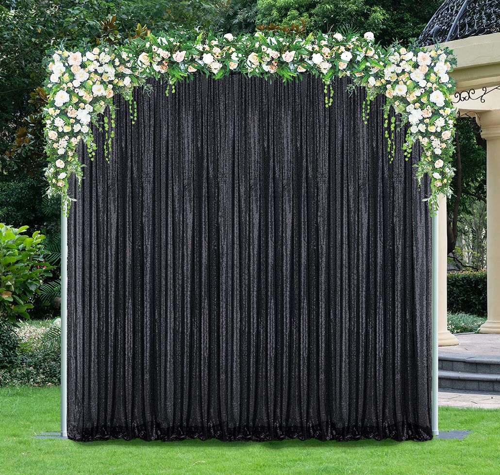 10 ft x 52" Sequin Glitz Net Event Backdrop Curtain Drape Panel - Black (1pc)