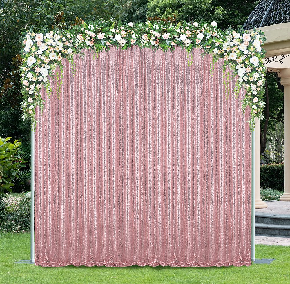 10 ft x 52" Sequin Glitz Net Event Backdrop Curtain Drape Panel - Blush Pink/Rose Gold (1pc)