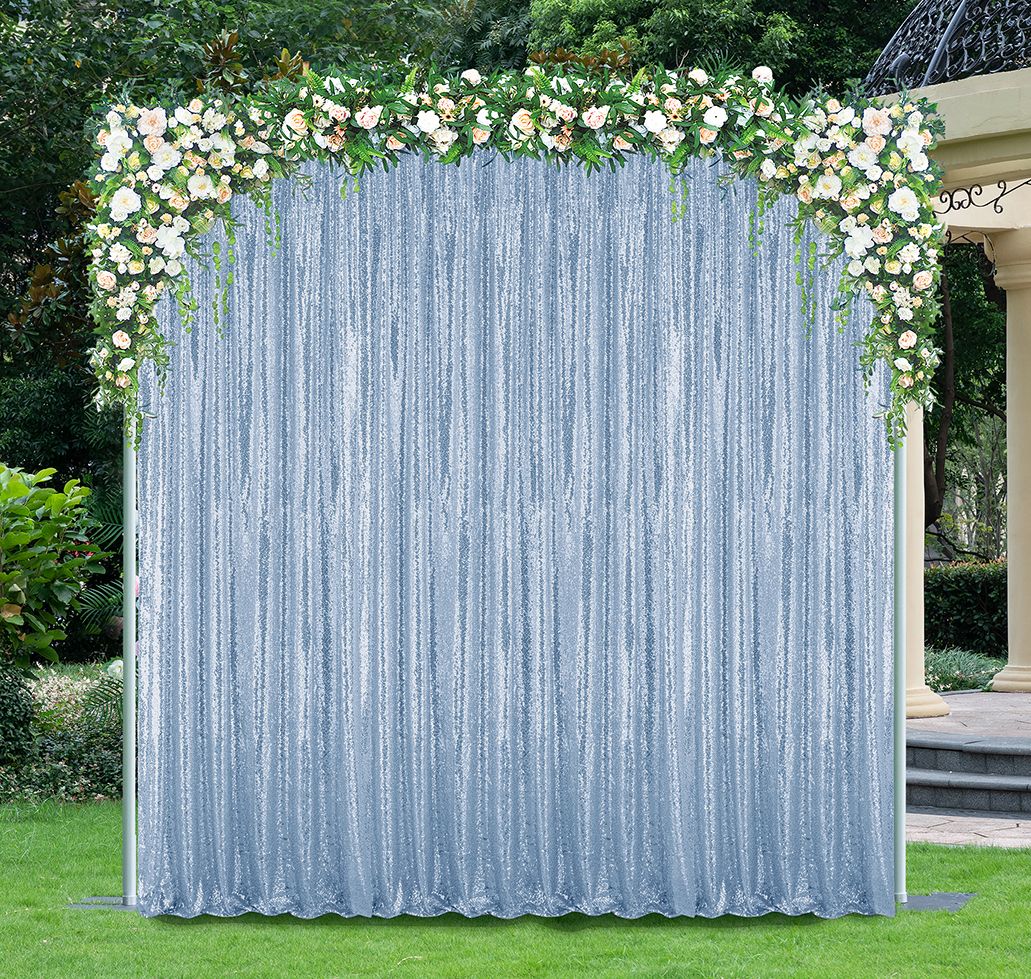 12 ft x 52" Sequin Glitz Net Event Backdrop Curtain Drape Panel - Dusty Blue (1pc)