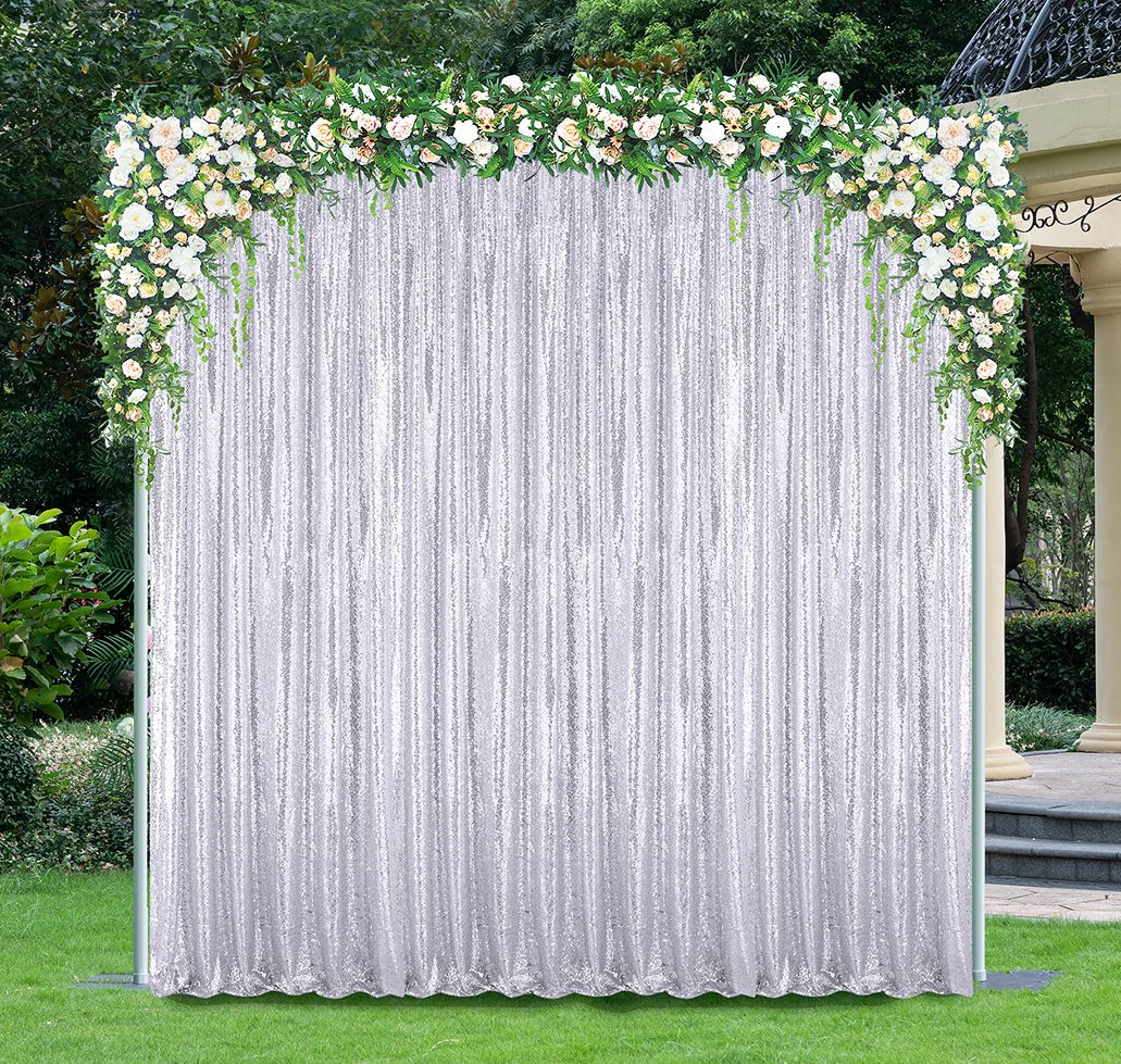 10 ft x 52" Sequin Glitz Net Event Backdrop Curtain Drape Panel - Platinum/Light Silver (1pc)