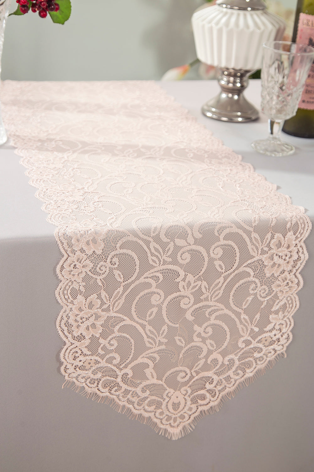12"x108" Chantilly Lace Table Runner - Blush Pink/Rose Gold (1pc)