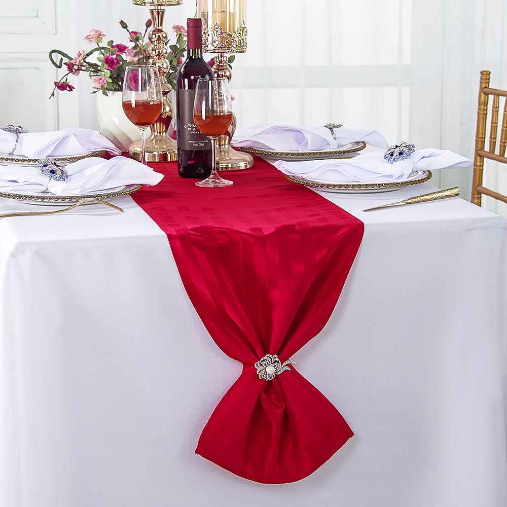 12"x108" Striped Jacquard Polyester (220 GSM) Table Runner - Apple Red (1pc)