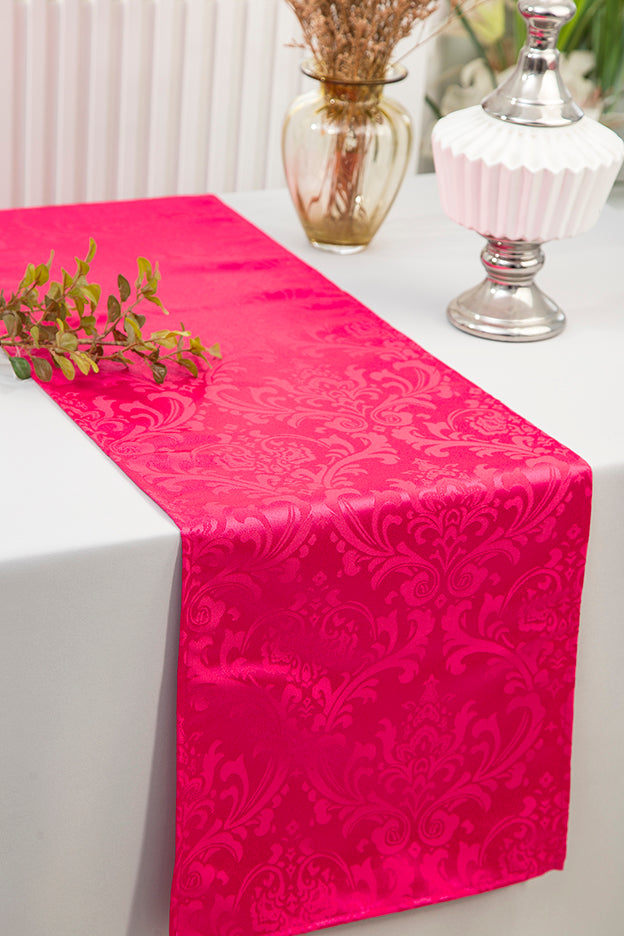 Caminos de mesa de poliéster jacquard damasco floral de 12 "x 108" - fucsia (1 pieza)