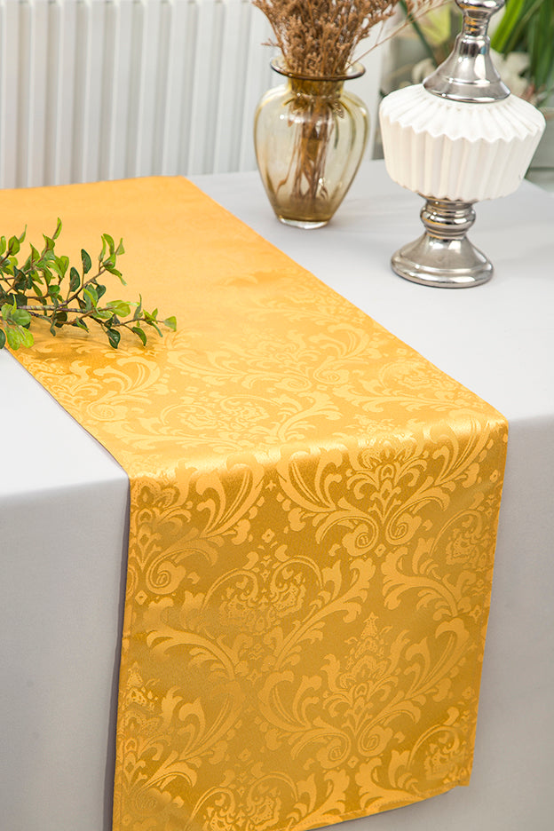 12"x108" Floral Damask Jacquard Polyester (220 GSM) Table Runner - Gold (1pc)