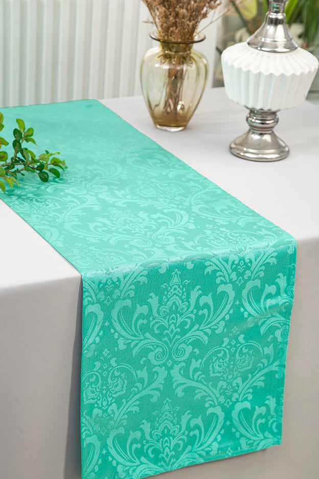 Chemins de table en polyester jacquard floral damassé 12"x 108" - Bleu Tiff/Bleu Aqua (1 pièce)