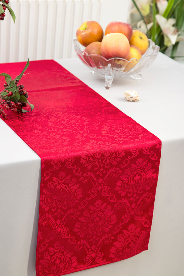 12"x108" Marquis Damask Jacquard Polyester (220 GSM) Table Runner - Apple Red (1pc)