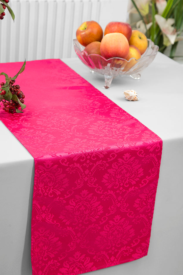 Chemins de table en polyester jacquard damassé Marquis 12"x108" - Fuchsia (1 pièce)