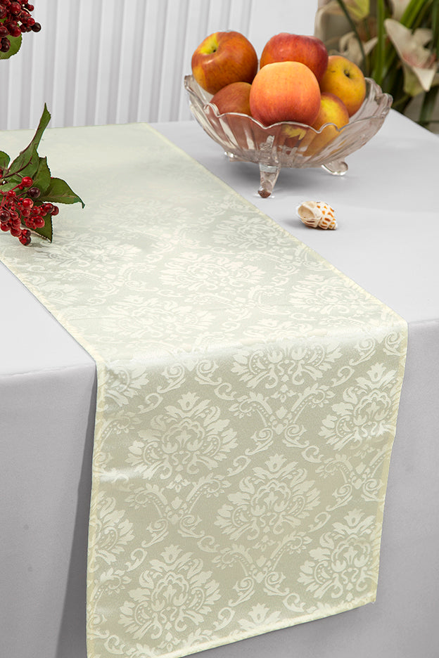 Caminos de mesa de poliéster Jacquard Damasco Marqués de 12 "x 108" - Marfil (1 pieza)