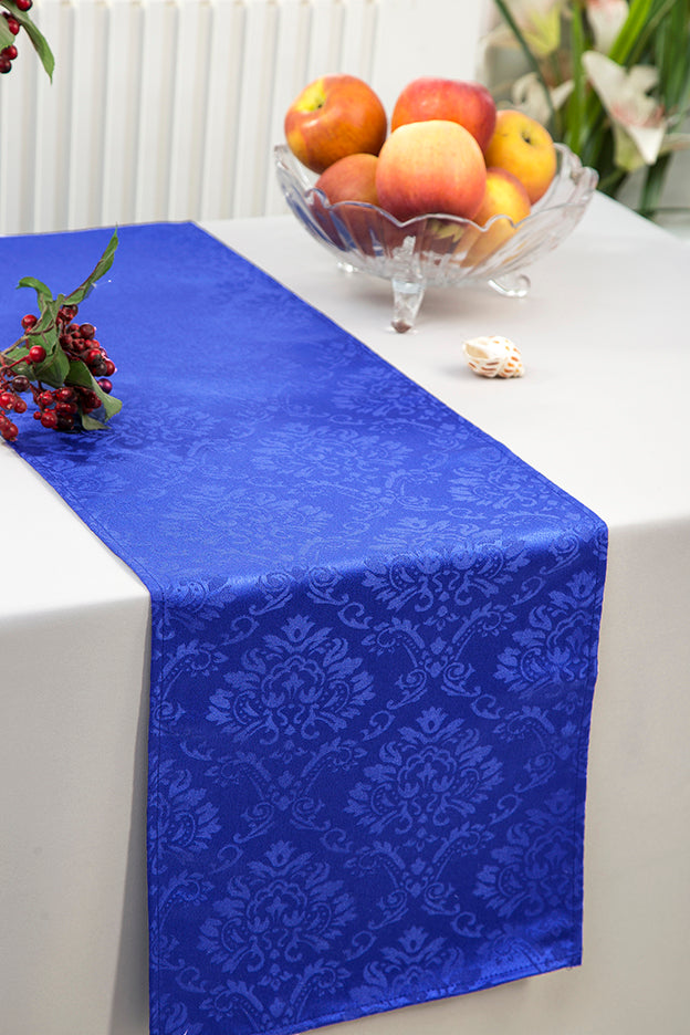 Chemins de table en polyester jacquard damassé Marquis 12"x 108" - Bleu royal (1 pièce)