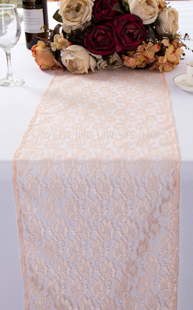 12"x108" Rose Raschel Lace Table Runners - Blush Pink/Rose Gold (1pc)