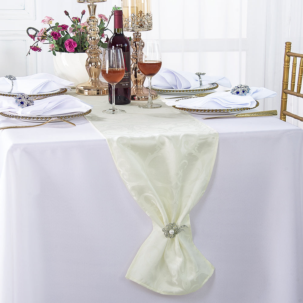 12"x108" Versailles Chopin Damask Jacquard Polyester (220 GSM) Table Runner - Ivory (1pc)