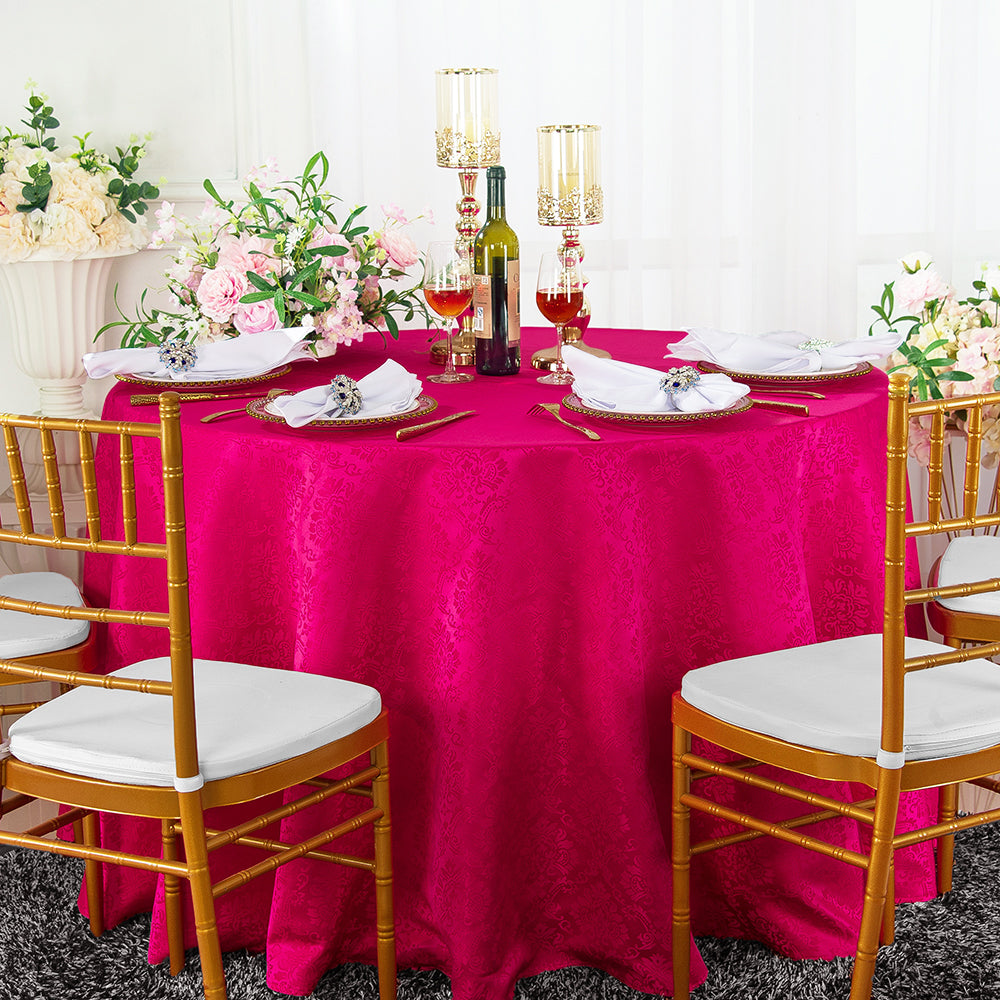 Nappe ronde en polyester jacquard marquis damassé 120" - Fuchsia (1pc/