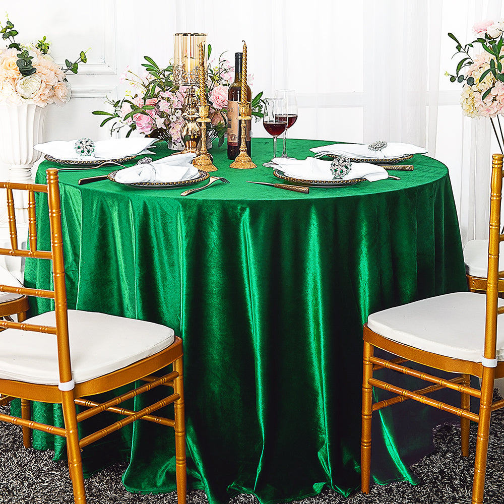 120" Round Seamless Italian Velvet Tablecloth - Emerald (1pc)