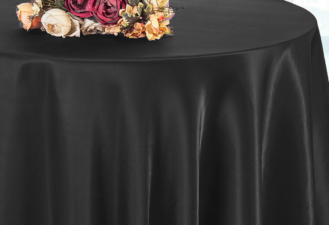 108" Seamless Round Satin Tablecloth - Black (1pc)