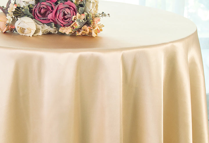 120" Seamless Round Heavy Duty Satin Tablecloth - Champagne (1pc)