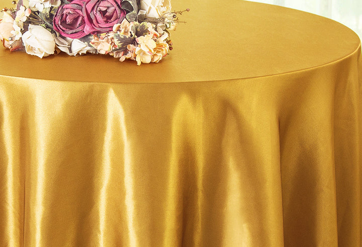 120" Seamless Round Heavy Duty Satin Tablecloth - Gold (1pc)