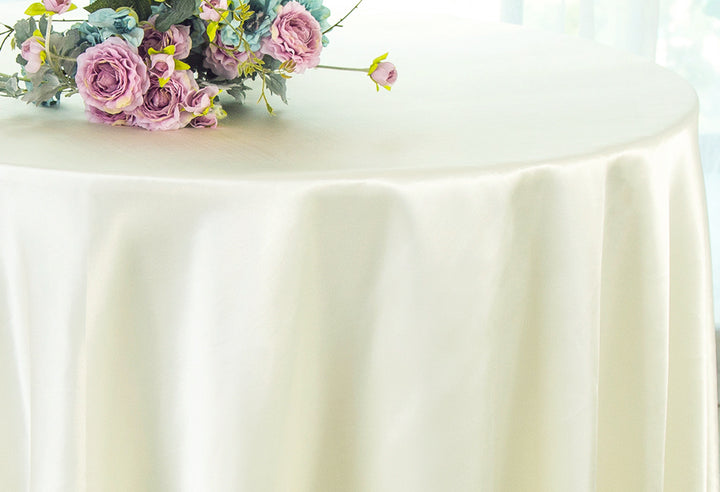 120" Seamless Round Heavy Duty Satin Tablecloth - Ivory (1pc)