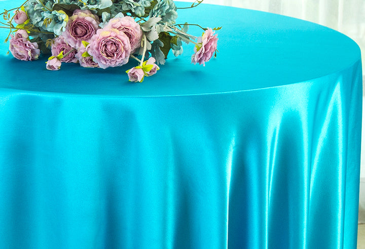 120" Seamless Round Heavy Duty Satin Tablecloth - Turquoise (1pc)