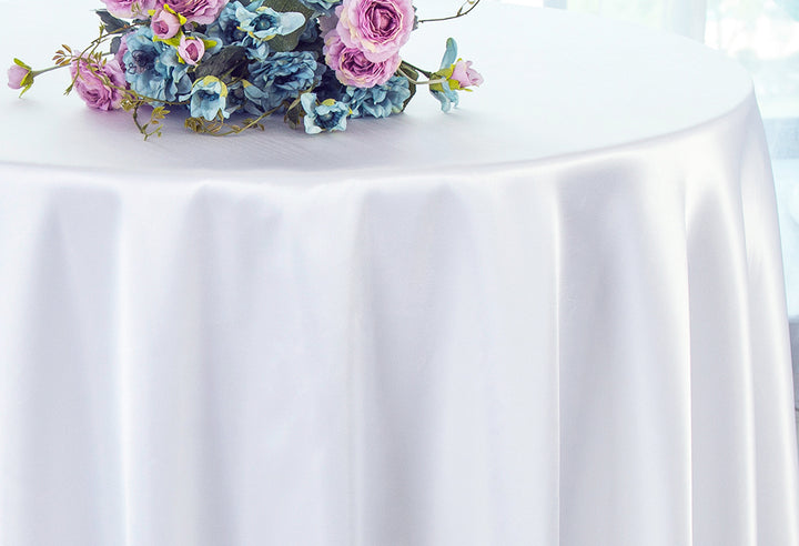 120" Seamless Round Heavy Duty Satin Tablecloth - White (1pc)